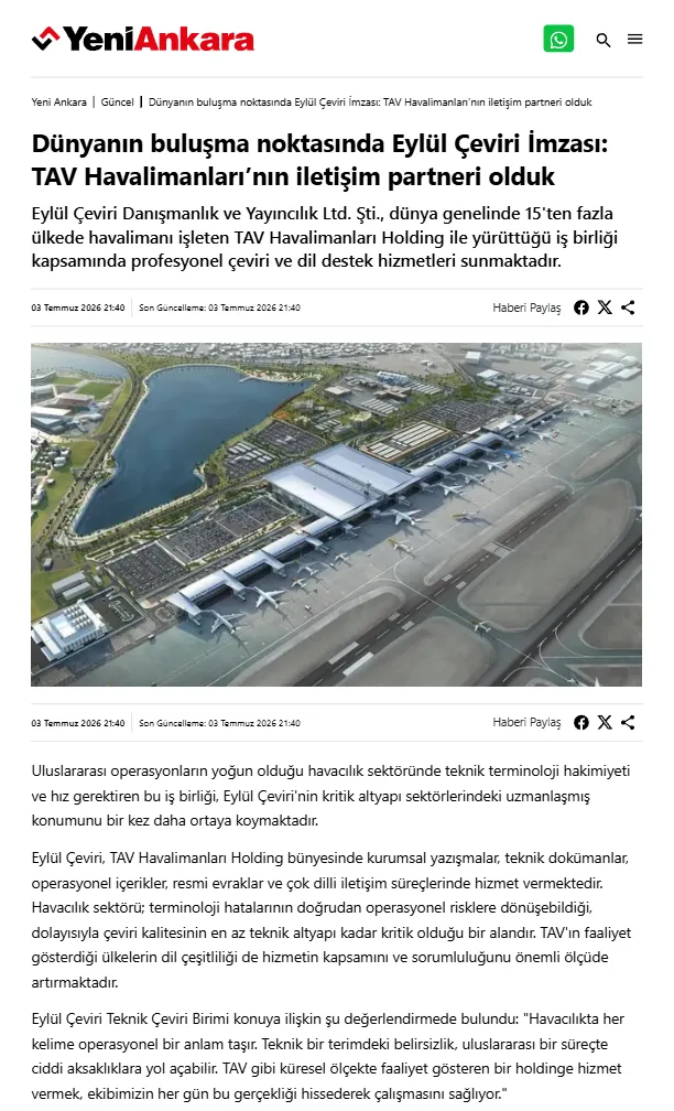 Translation All World Becomes TAV Airports Communication Partner
